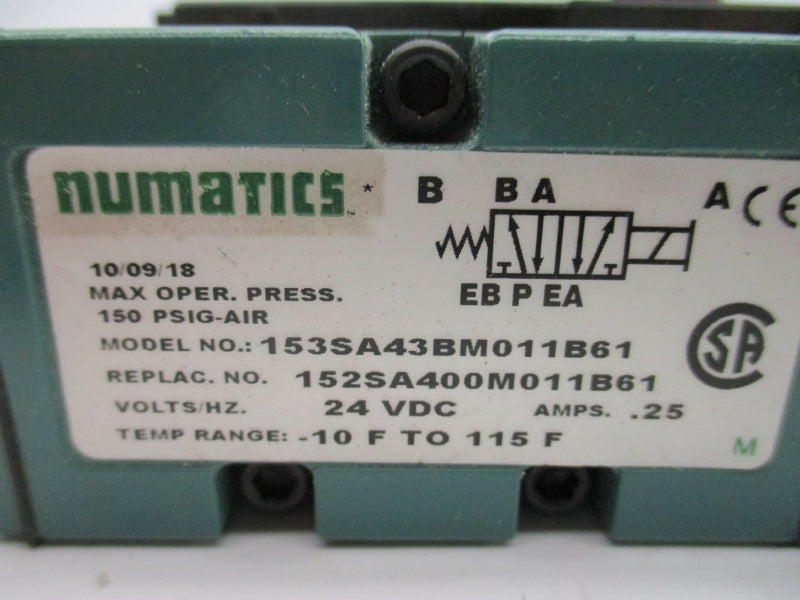 NUMATICS 153SA43BM011B61 24VDC .25A 150PSI NSNP