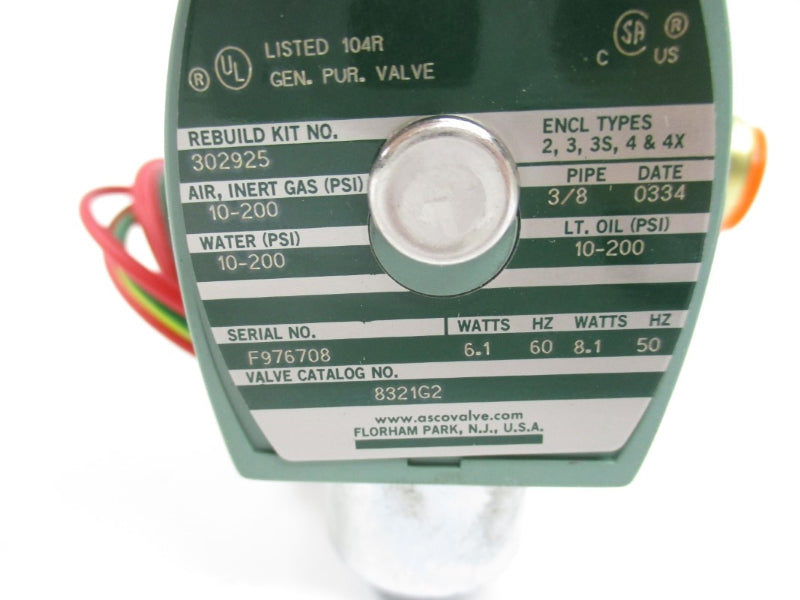 ASCO 8321G2 110/120V 10-200PSI 3/8" NSMP