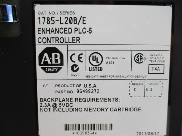 ALLEN BRADLEY 1785-L20B SER. E F/W K.2 5VDC 2.3A NSMP
