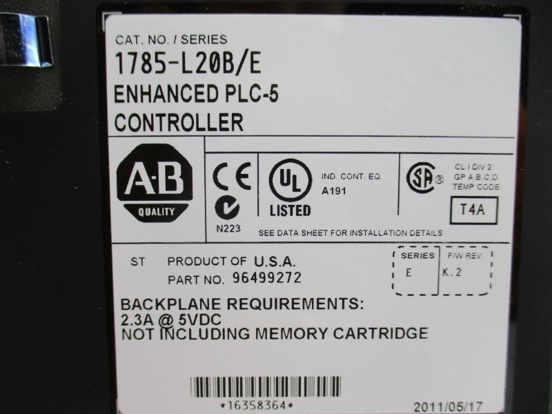 ALLEN BRADLEY 1785-L20B SER. E F/W K.2 5VDC 2.3A NSMP