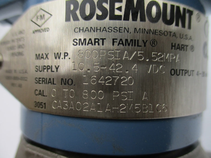 ROSEMOUNT 3051CA3A02A1AH2M5B1C6 10.5-42.4VDC 0-800PSI NSMP