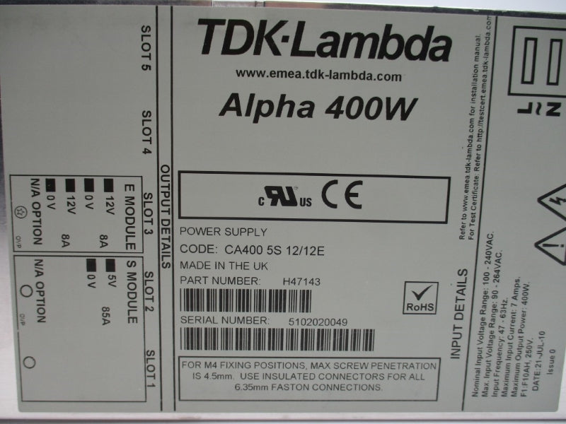TDK-LAMBDA ALPHA 400W H47143 90-264VAC 7A NSNP