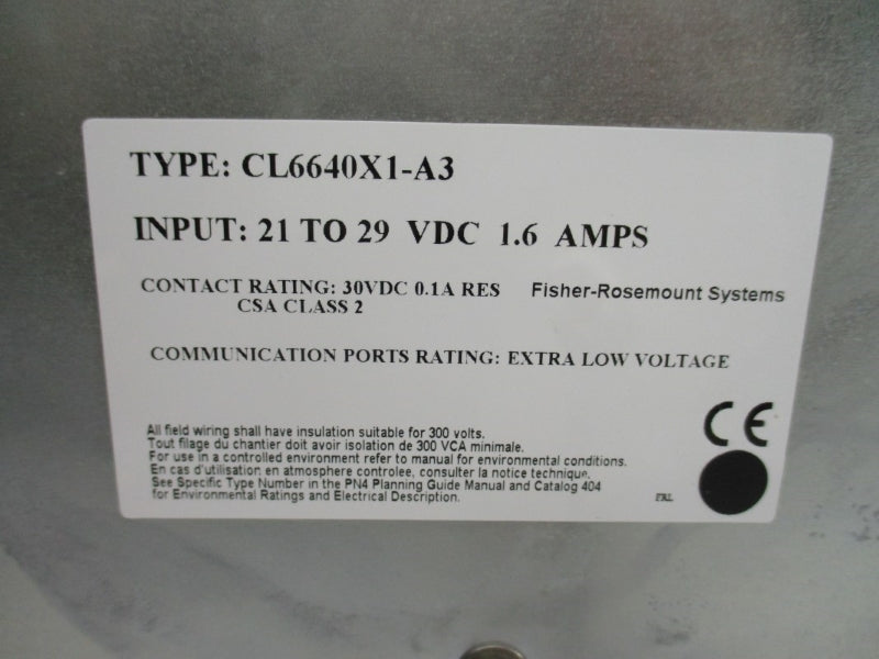 FISHER ROSEMOUNT CL6640X1-A3 12P1580X40R 21-29VDC 1.6A UNMP