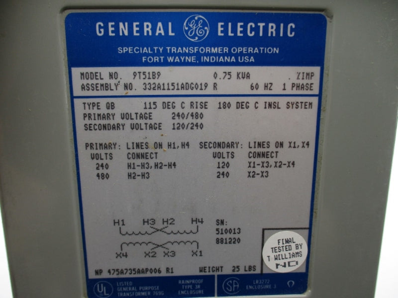 GENERAL ELECTRIC 9T51B9 240/480V NSMP