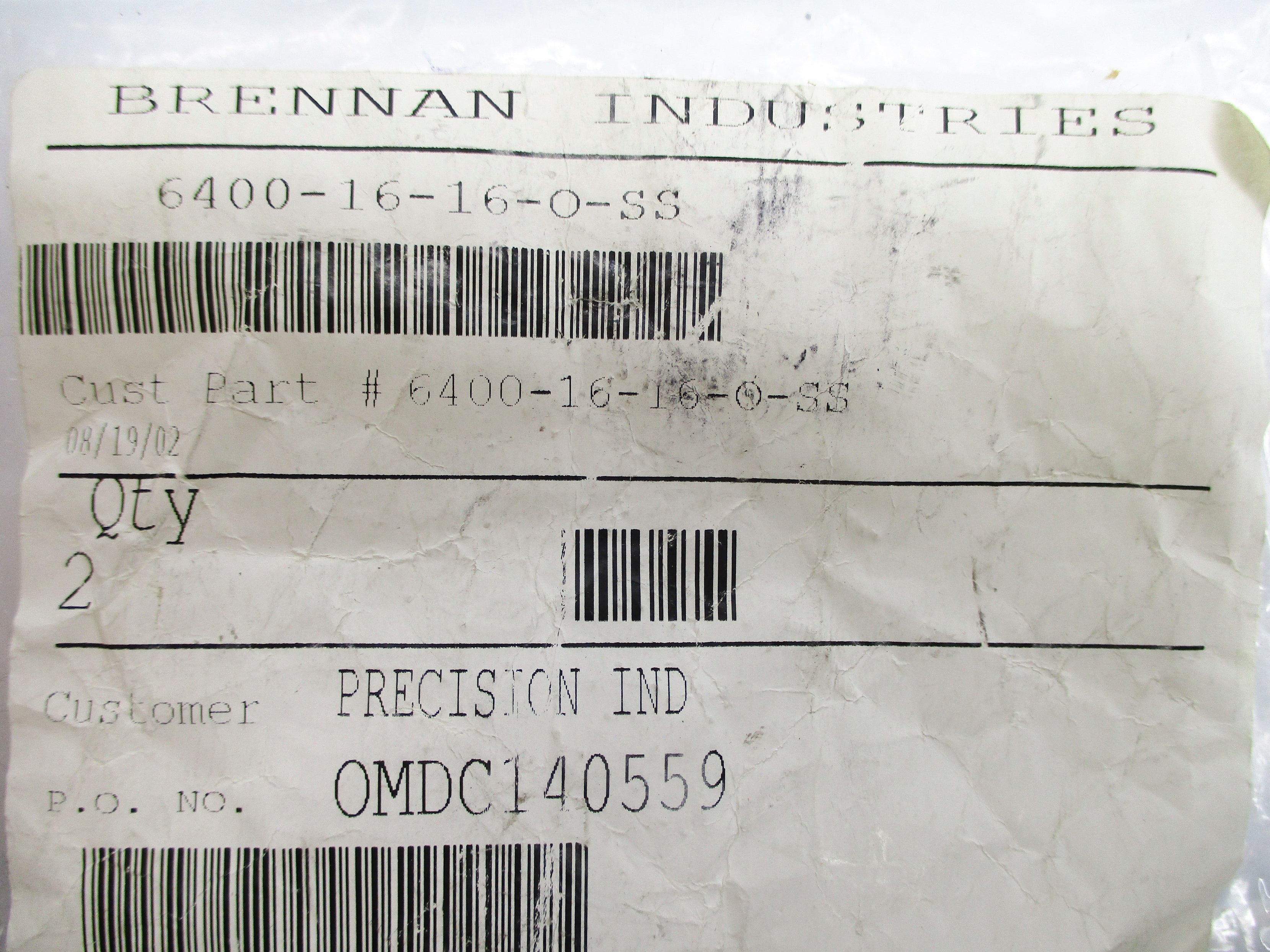 BRENNAN INDUSTRIES 6400-16-16-O-SS (PKG OF 2) NSNP