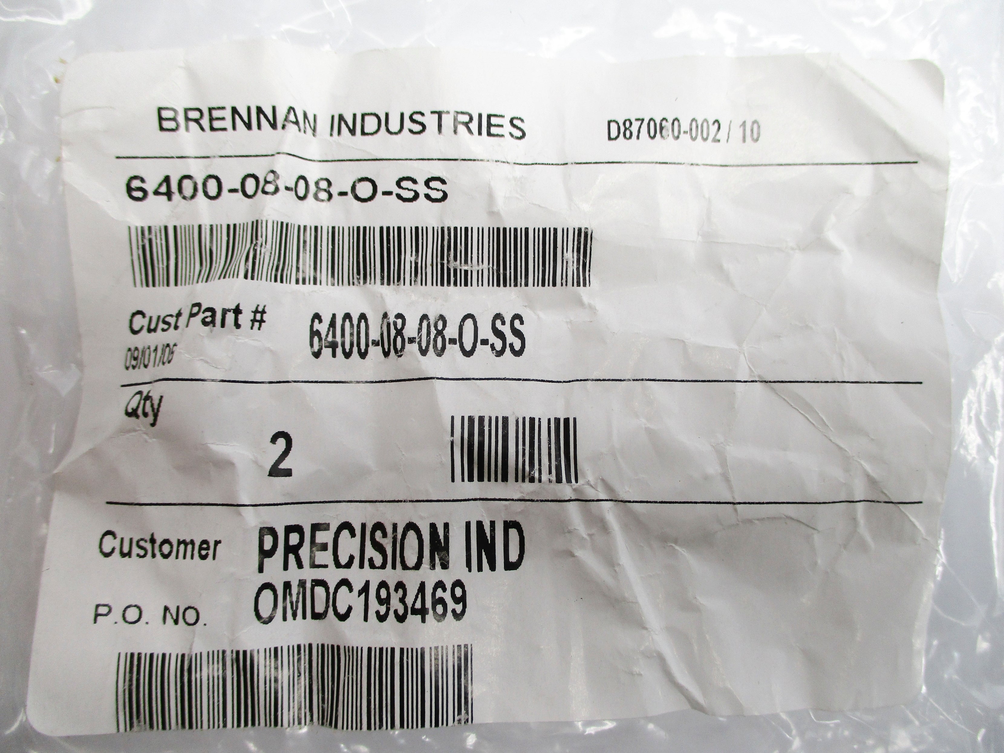 BRENNAN INDUSTRIES 6400-08-08-O-SS (PKG OF 2) NSNP