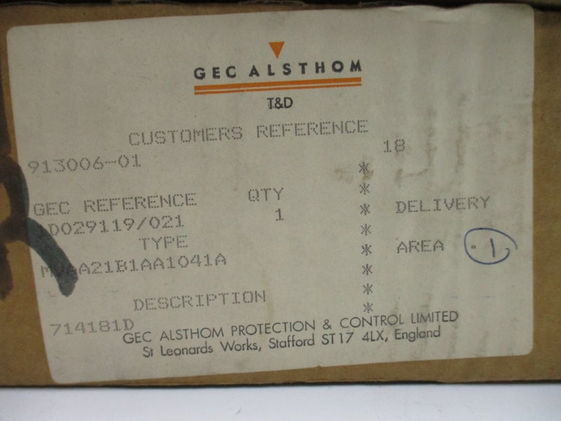 GEC ALSTHOM MVAA21B1AA1041A 220/250V NSMP
