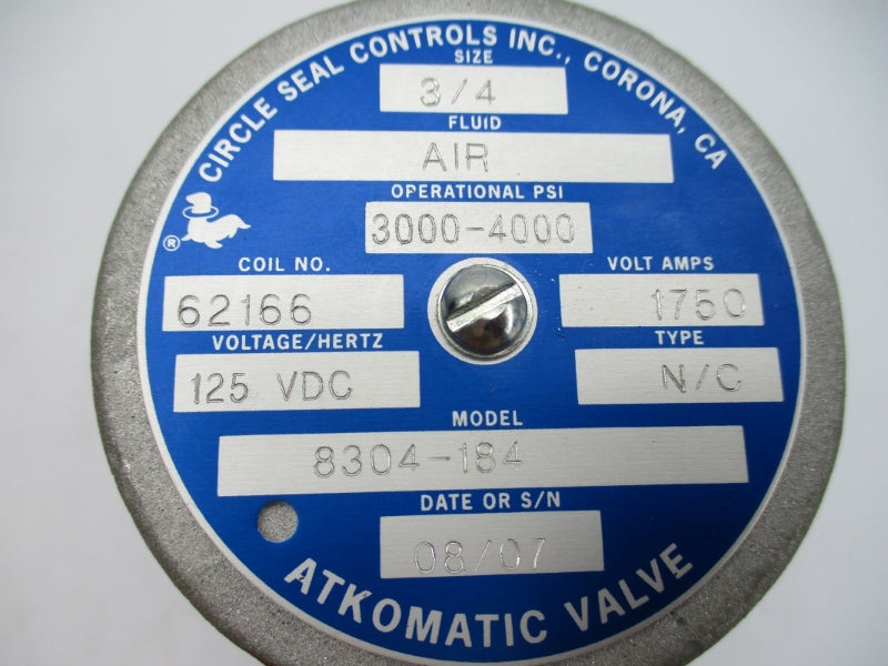 CIRCLE SEAL 8304-184 125VDC 1750A 3000-4000PSI 3/4" NSMP