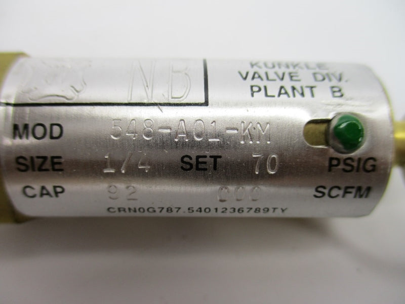 KUNKLE VALVE 0548-A01-KM0070 70PSI 1/4" NSMP