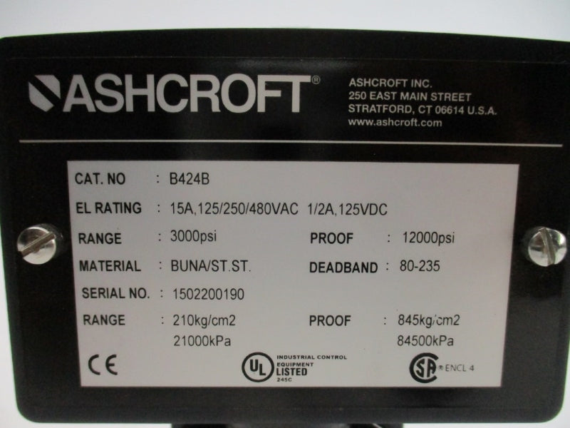 ASHCROFT B424B 480VAC 15A 3000PSI NSMP