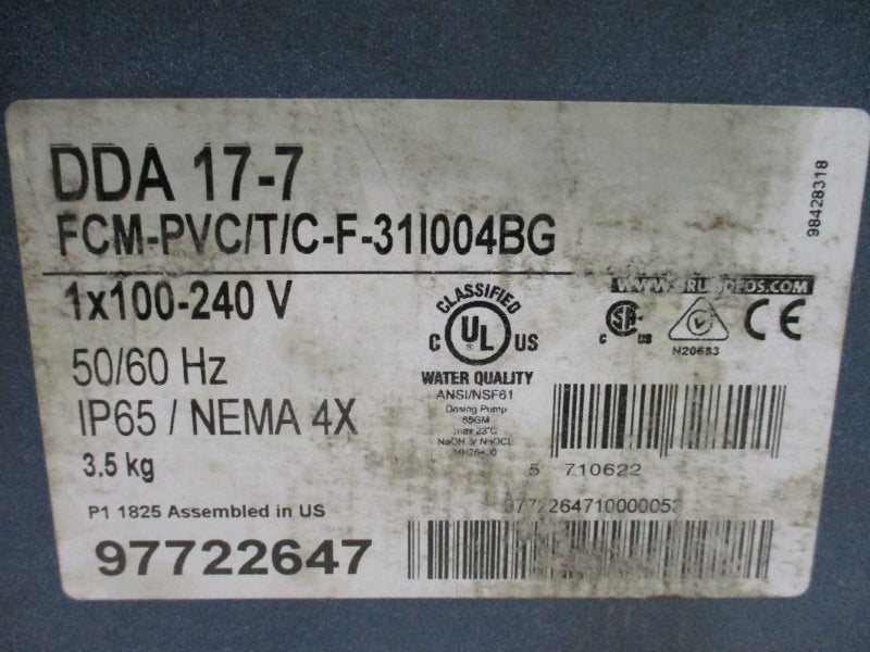GRUNDFOS DDA17-7FCM-PVC/T/CF-31I004BG 100-240V 100PSI NSMP
