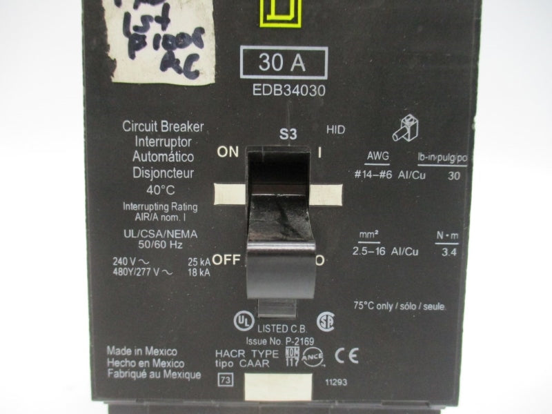 SQUARE D EDB34030 SER. 3 277V 30A NSNP
