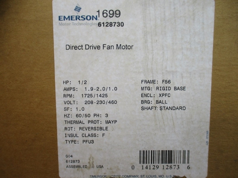 EMERSON LR19363 1699 6128730 208-230/460V 1.9-2.0/1.0A NSMP