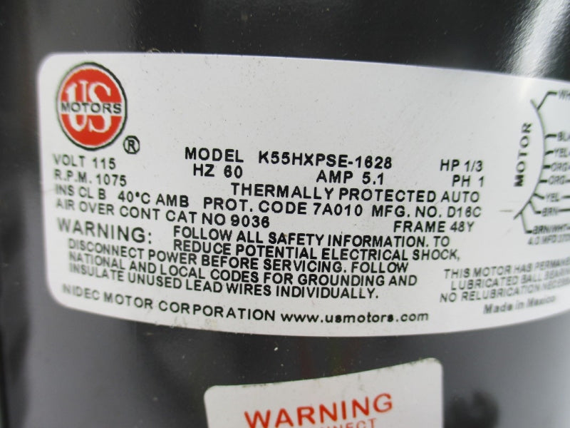 US MOTORS K55HXPSE-1628 9036 115V 5.1A NSMP