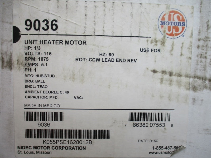 US MOTORS K55HXPSE-1628 9036 115V 5.1A NSMP