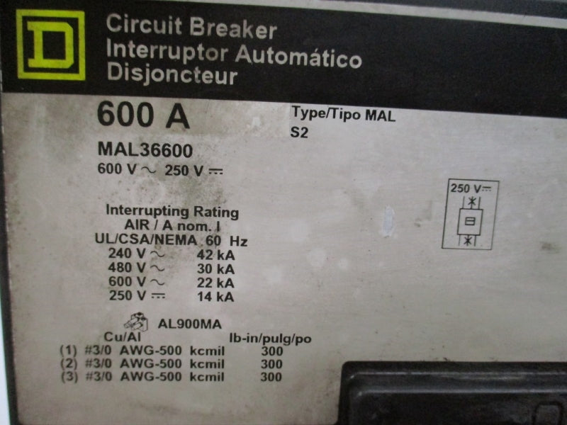 SQUARE D MAL36600 SER. 2 600V 600A NSNP