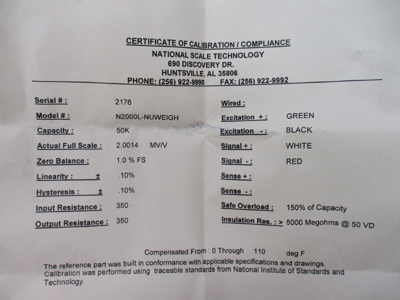 NATIONAL SCALE TECHNOLOGY N2000L-NUWEIGH 50K NSNP
