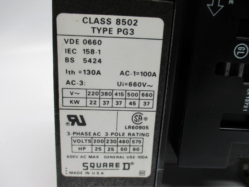 SQUARE D 8502PG3.11 SER. A 110/120V 130A NSNP