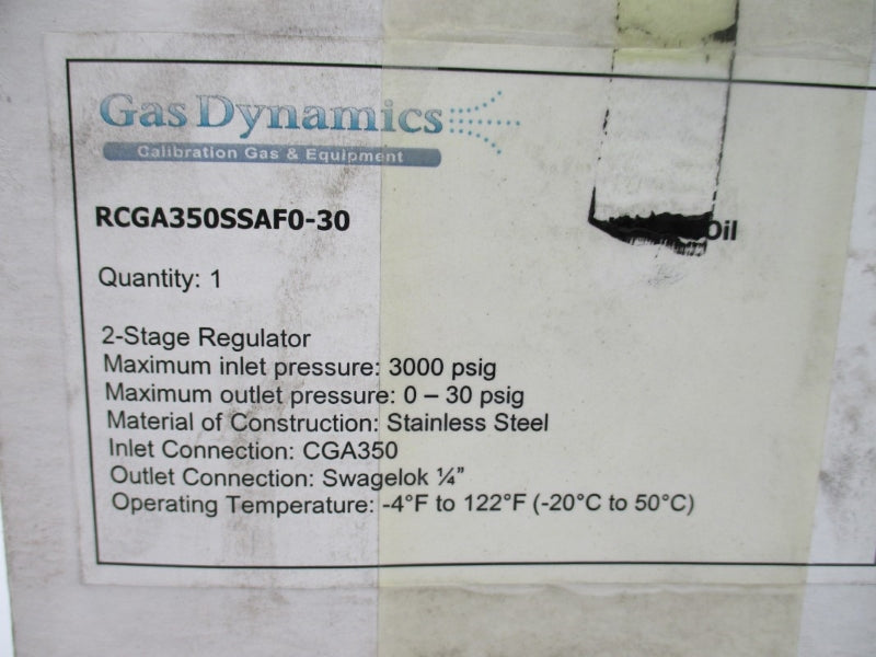 GAS DYNAMICS RCGA350SSAF0-30 3000PSI -4'-+122'F 1/4" NSMP