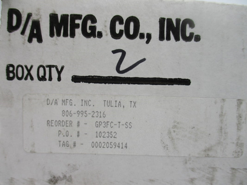 D/A MFG. GP3FC-T-SS 6000PSI (PKG OF 2) NSMP