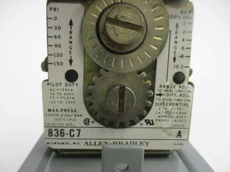 ALLEN BRADLEY 836-C7 SER. A 600VAC 4-150PSI  (AS PICTURED) (BR/YL) NSMP