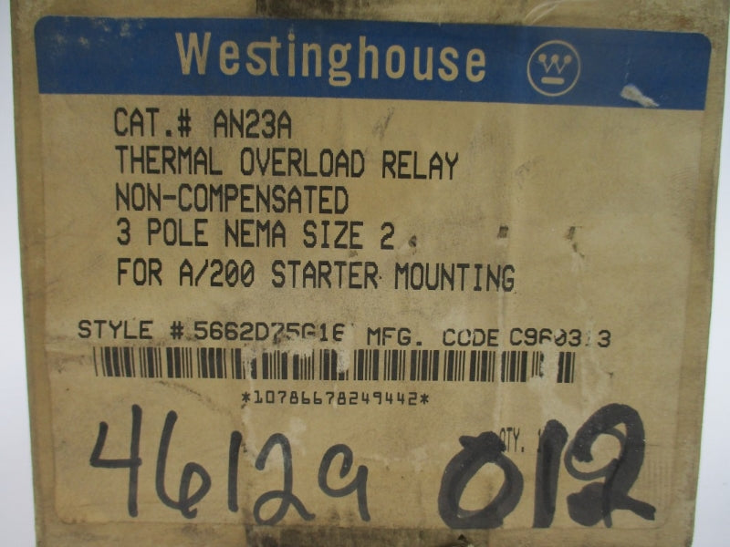 WESTINGHOUSE AN23A 5662D75G16 600VAC 2A NSMP
