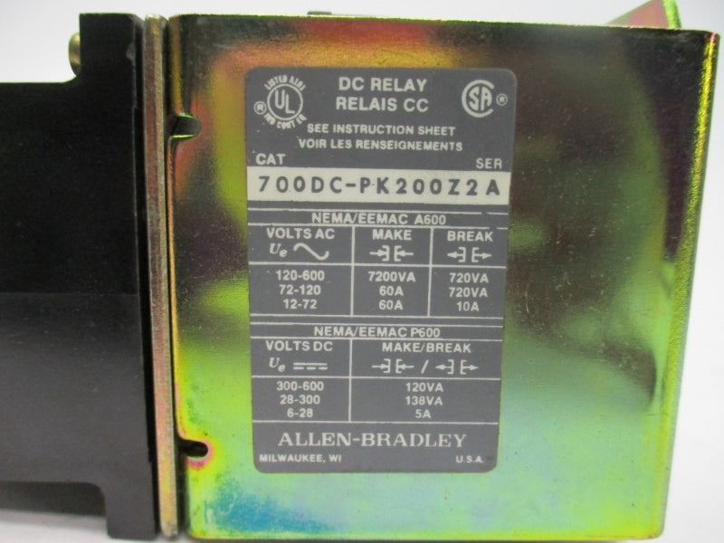ALLEN BRADLEY 700DC-PK200Z2 SER. A 230-250VDC 60A (BR/YL) NSMP
