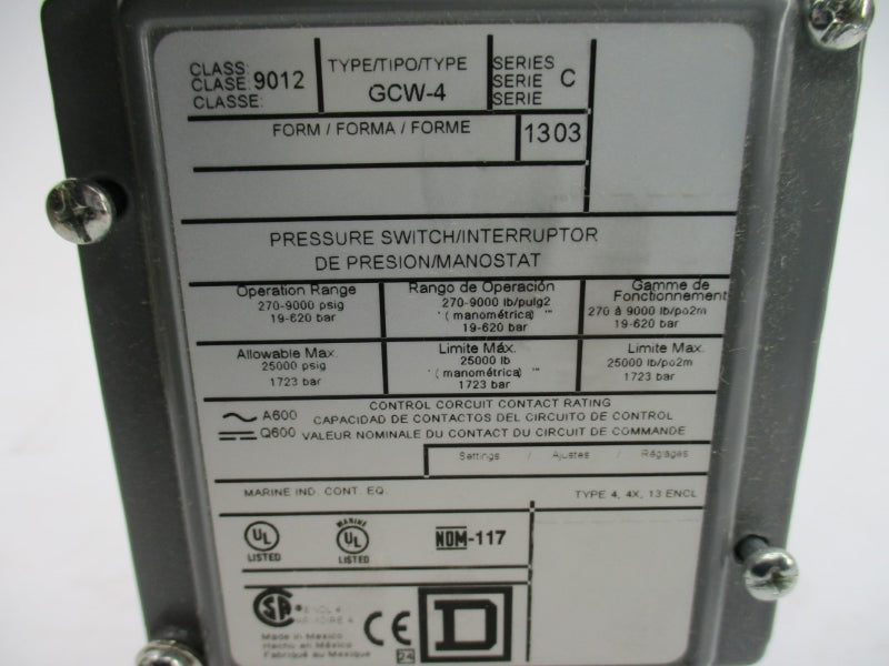 SQUARE D 9012GCW-4 SER. C 4600PSI NSMP