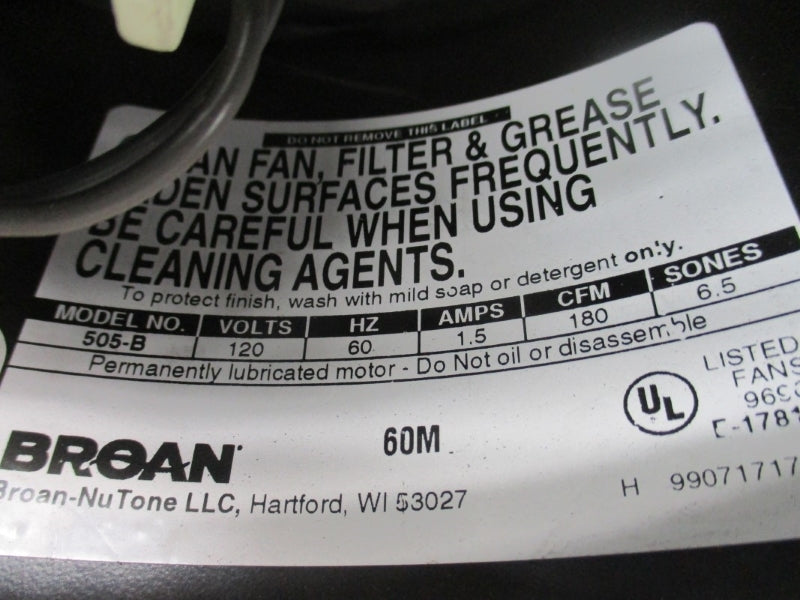 BROAN 505-B 120V 1.5A NSMP