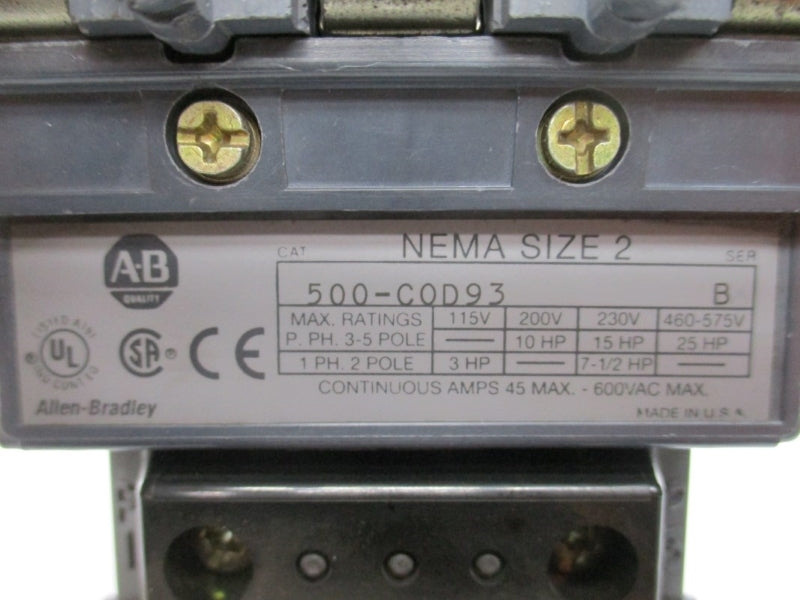 INDUSTRIAL SPARE PART 500-COD930 SER. B 110/115-120V 45A NSNP