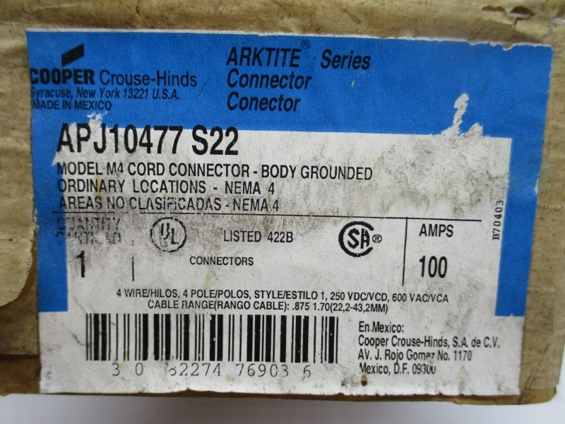CROUSE-HINDS APJ10477S22 600VAC 100A NSMP