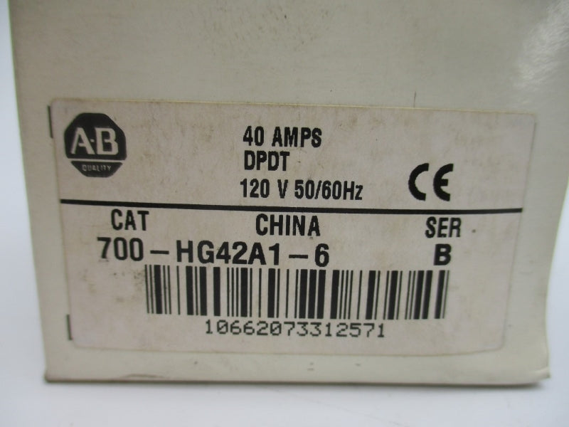 ALLEN BRADLEY 700-HG42A1-6 SER. B 120V 40A (WH) NSMP
