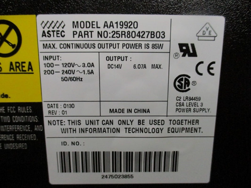 ASTEC 25R80427B03 AA19920 100-120/200-240V 3.0A NSNP
