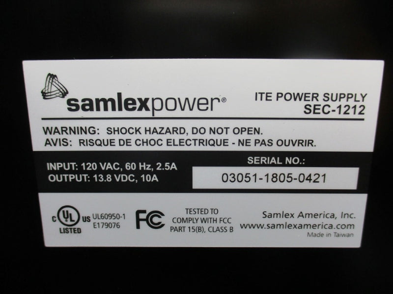 SAMLEX POWER SEC-1212 120VAC 2.5A NSNP