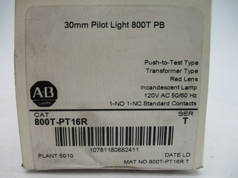 ALLEN BRADLEY 800T-PT16R SER. T 120VAC (WH) NSFS