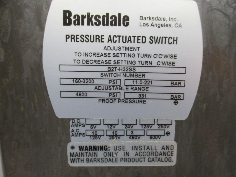BARKSDALE B2T-H32SS 600VAC 10A 4800PSI NSMP