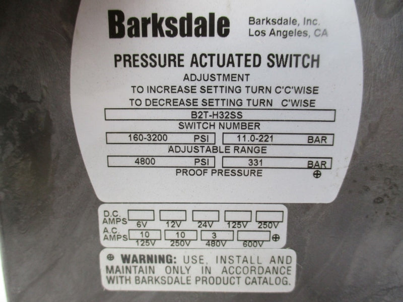 BARKSDALE B2T-H32SS 600VAC 10A 4800PSI NSNP