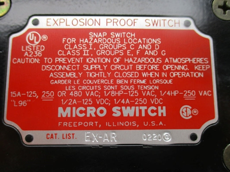 MICRO SWITCH EX-AR 0220 480VAC 15A NSMP