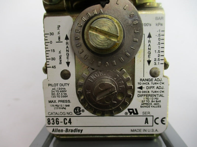 ALLEN BRADLEY 836-C4A SER. A 24-600V 30"VAC-45PSI (BR/WH) NSMP