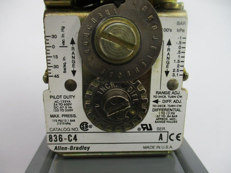ALLEN BRADLEY 836-C4A SER. A 24-600V 30"VAC-45PSI NSNP