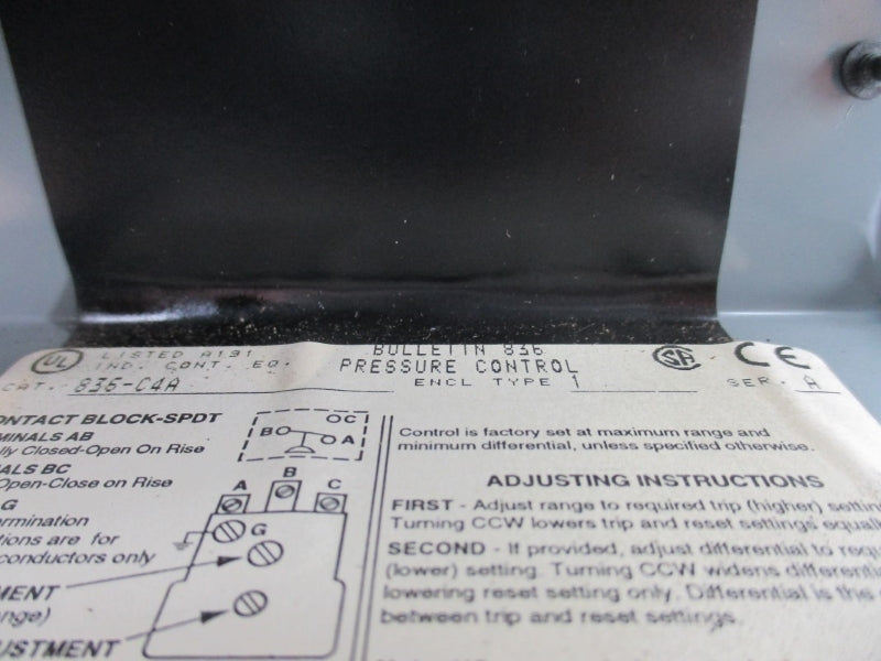 ALLEN BRADLEY 836-C4A SER. A 24-600V 30"VAC-45PSI NSNP
