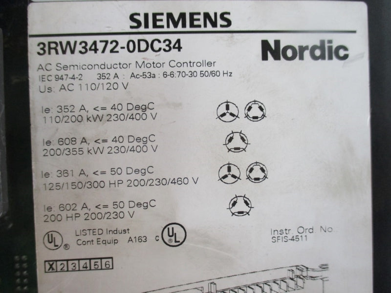 SIEMENS 3RW3472-0DC34 110/120VAC 352A UNMP