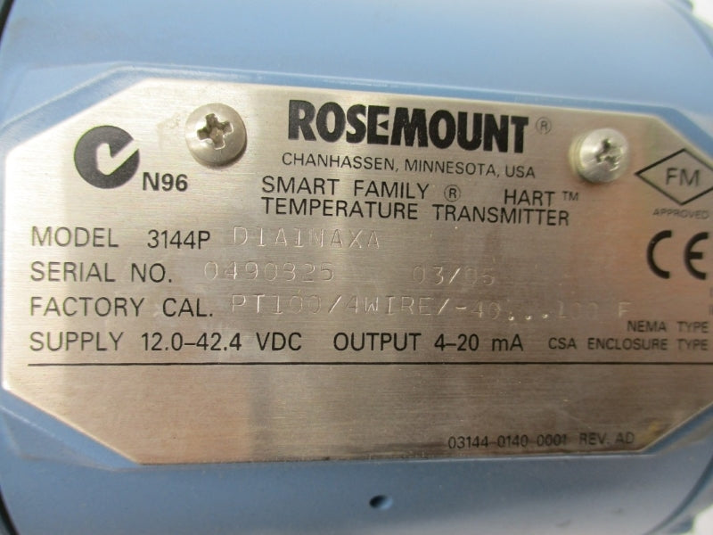 ROSEMOUNT 3144PD1A1NAXA 12.0-42.4VDC -40'-+100'F NSMP
