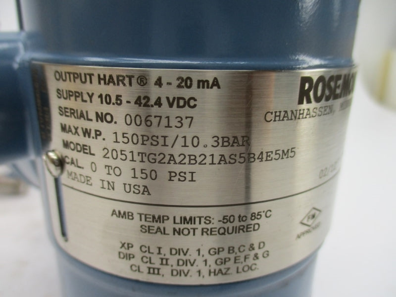 ROSEMOUNT 2051TG2A2B21AS5B4E5M5 10.5-42.4VDC 150PSI NSMP