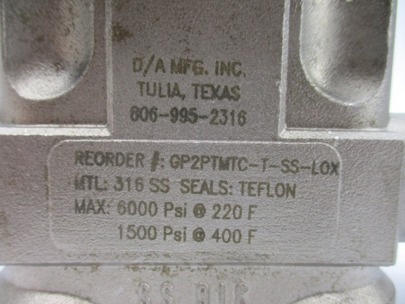 D/A MFG GP2PTMTC-T-SS-LOX 1500/6000PSI 220'/400'F (PKG OF 2) NSMP