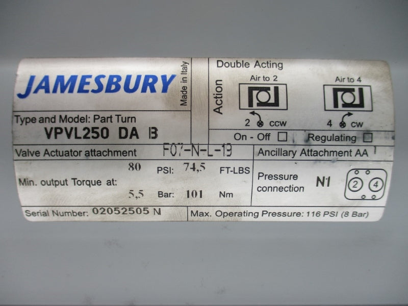 JAMESBURY VPVL250DAB 116PSI NSNP