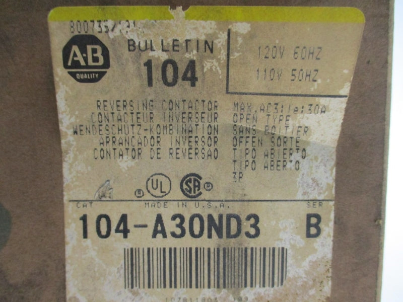 ALLEN BRADLEY 104-A30ND3 SER. B 110/120V (BR/YL) NSMP