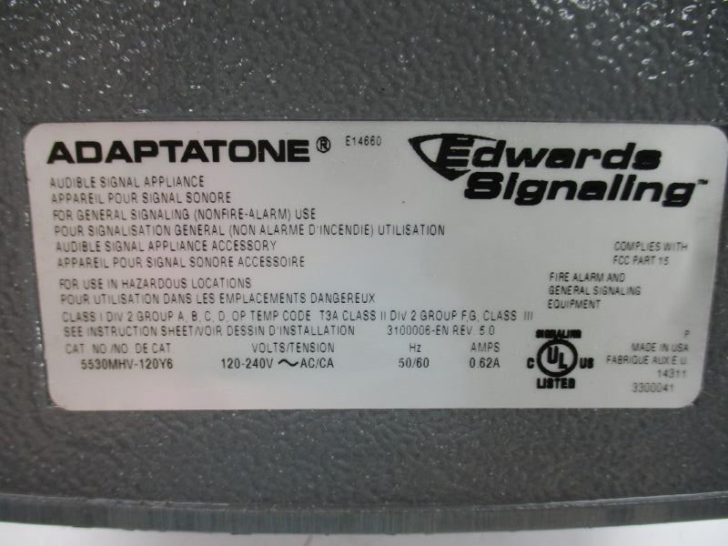 EDWARDS SIGNALING 5530MHV-120Y6 120-240VAC 0.62A NSMP