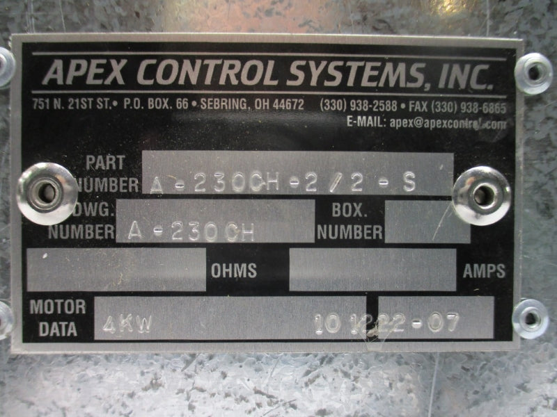 APEX CONTROL SYSTEMS A-2300H-2/2-S NSNP