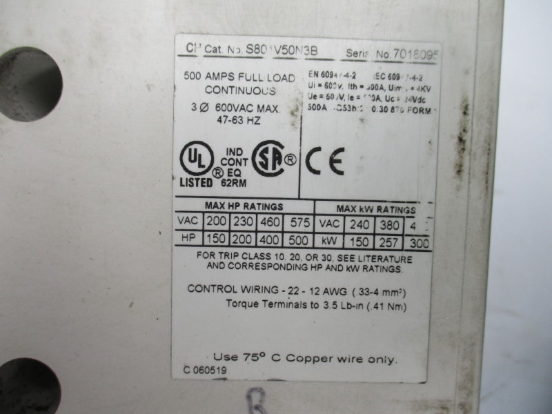EATON S801V50N3B 92EA10224H0005H 600VAC 500A UNMP